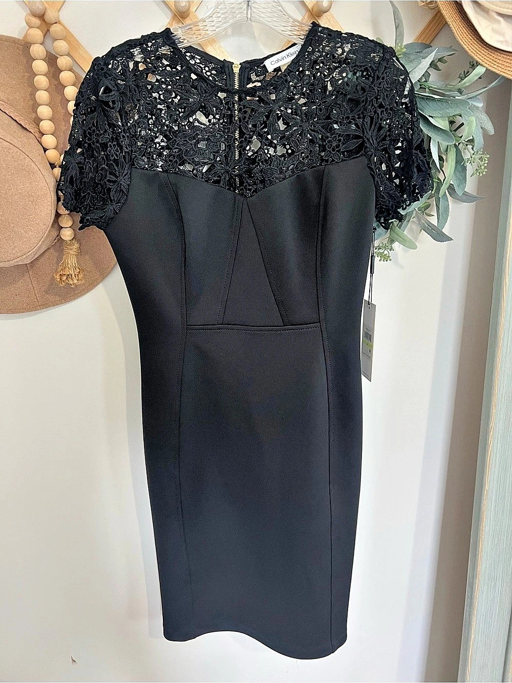 Calvin Klein Black Lace Overlay Sheath Dress – Size 4 – NWT